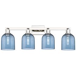 Arcadia Bella 33"W 4 Light Polished Nickel Bath Light With Blue Shade