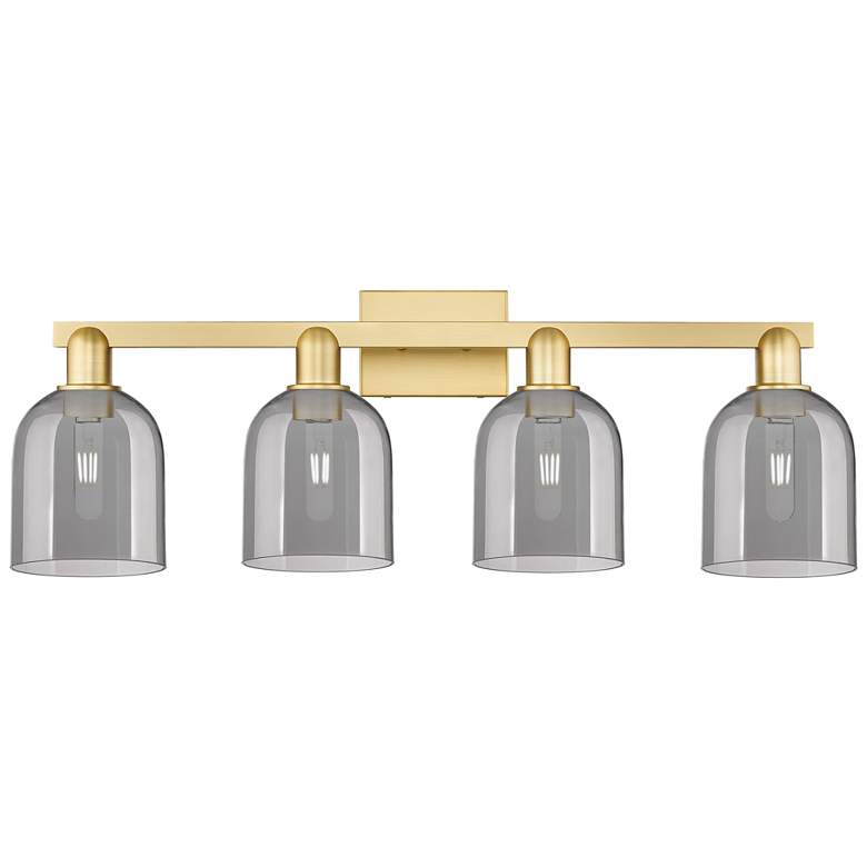 Image 1 Arcadia Bella 33"W 4 Light Satin Gold Bath Light w/ Light Smoke Shade