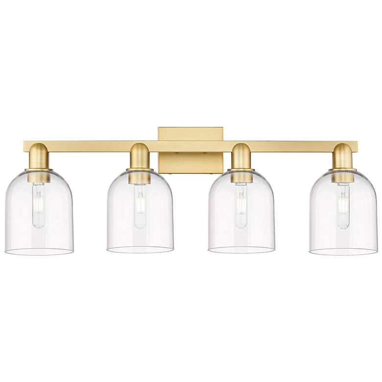 Image 1 Arcadia Bella 33" Wide 4 Light Satin Gold Bath Light With Clear Shade