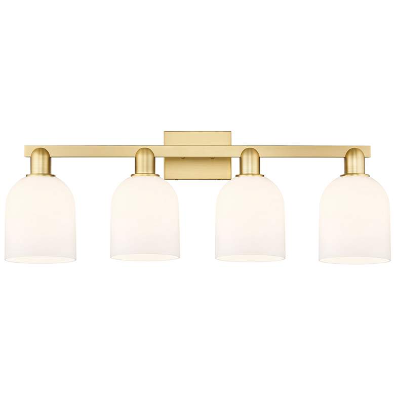 Image 1 Arcadia Bella 33" Wide 4 Light Satin Gold Bath Light With White Shade