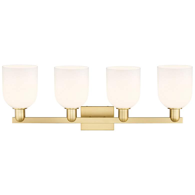 Image 2 Arcadia Bella 33" Wide 4 Light Satin Gold Bath Light With White Shade more views
