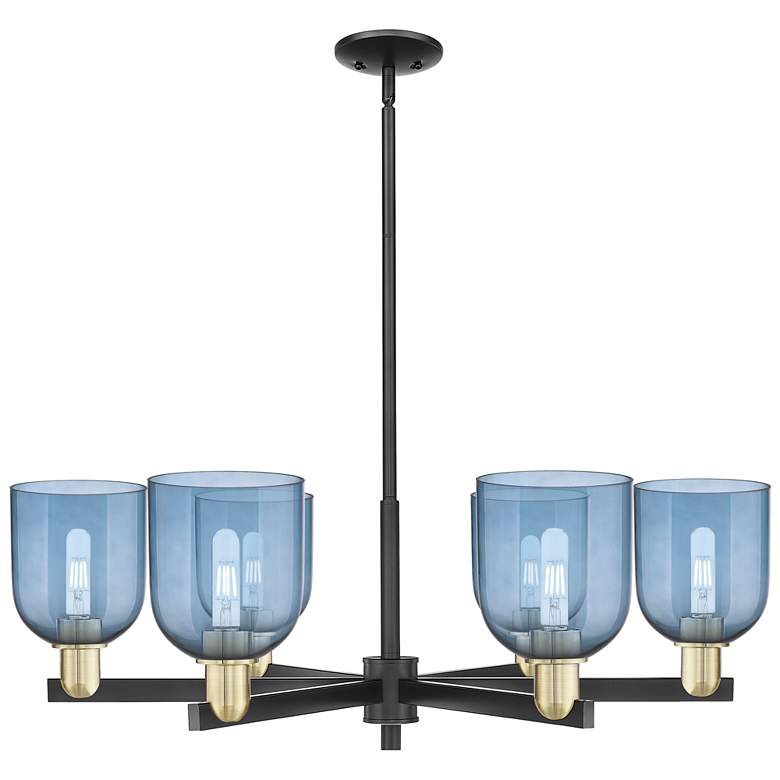 Image 1 Arcadia Bella 35"W 6 Light Black Brass Stem Chandelier w/ Blue Shade