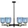 Arcadia Bella 35"W 6 Light Black Brass Stem Chandelier w/ Blue Shade