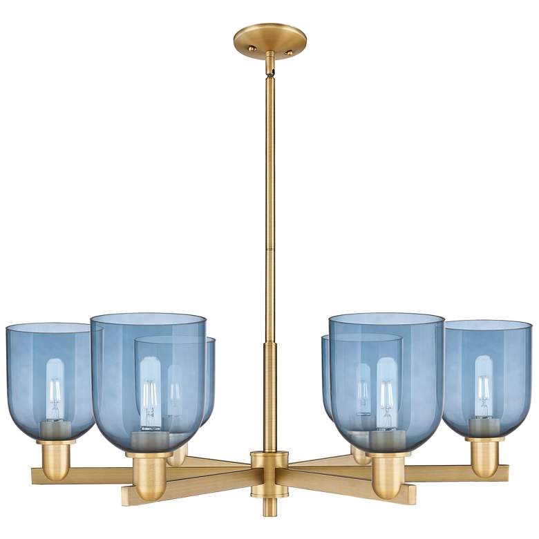 Image 1 Arcadia Bella 35"W 6 Light Brushed Brass Stem Chandelier w/ Blue Shade