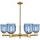 Arcadia Bella 35"W 6 Light Brushed Brass Stem Chandelier w/ Blue Shade