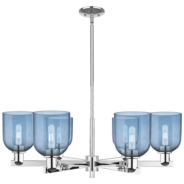 Image 1 Arcadia Bella 35"W 6 Light Chrome Stem Hung Chandelier w/ Blue Shade