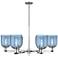 Arcadia Bella 35"W 6 Light Chrome Stem Hung Chandelier w/ Blue Shade