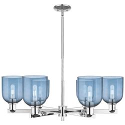 Arcadia Bella 35"W 6 Light Chrome Stem Hung Chandelier w/ Blue Shade