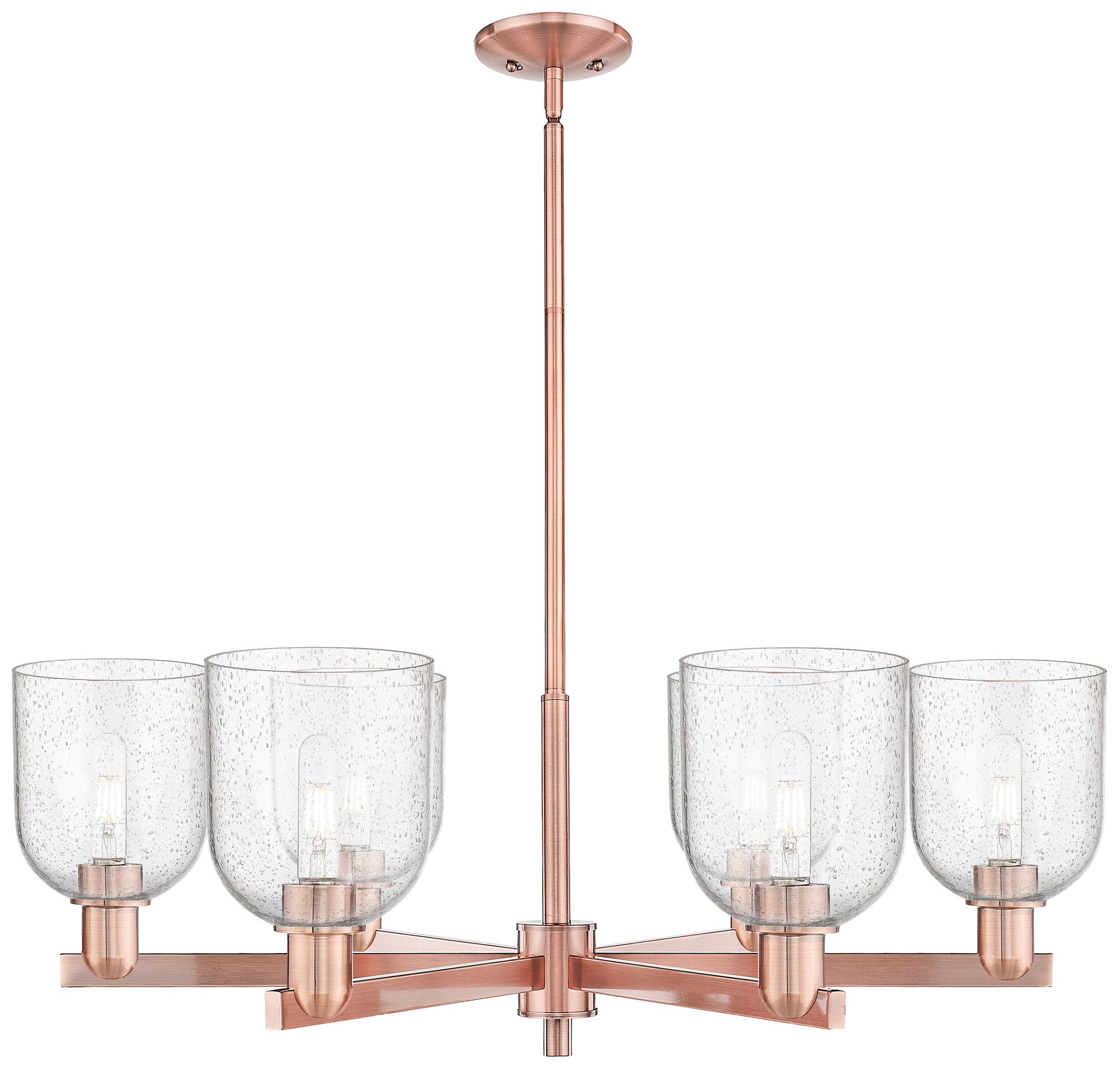Arcadia Bella 35"W 6 Light Copper Stem Chandelier With Seedy Shade