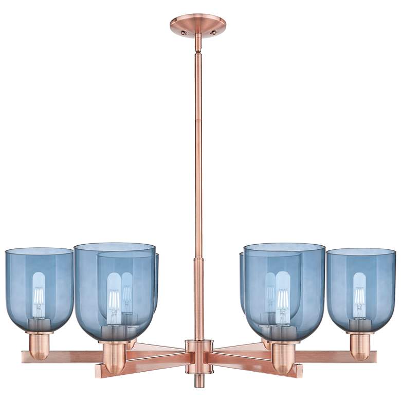 Image 1 Arcadia Bella 35"W 6 Light Copper Stem Hung Chandelier With Blue Shade