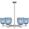 Arcadia Bella 35"W 6 Light Satin Nickel Stem Chandelier w/ Blue Shade