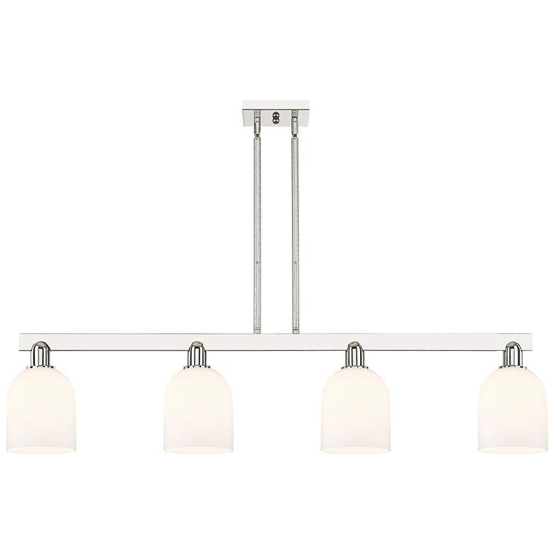 Image 1 Arcadia Bella 48"W 4-Lt Polished Nickel Stem Island Light w/ White Shade