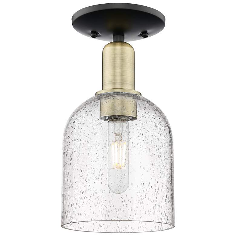 Image 1 Arcadia Bella 6"W Black And Brass Semi.Flush Mount With Seedy Shade