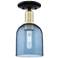 Arcadia Bella 6"W Black Antique Brass Semi.Flush Mount With Blue Shade