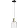 1_Arcadia Bella 6"W Black Brass Cord Hung Mini Pendant w/ Seedy Shade