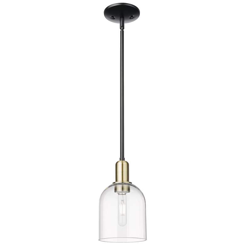 Image 1 Arcadia Bella 6"W Black Brass Stem Hung Mini Pendant w/ Clear Shade