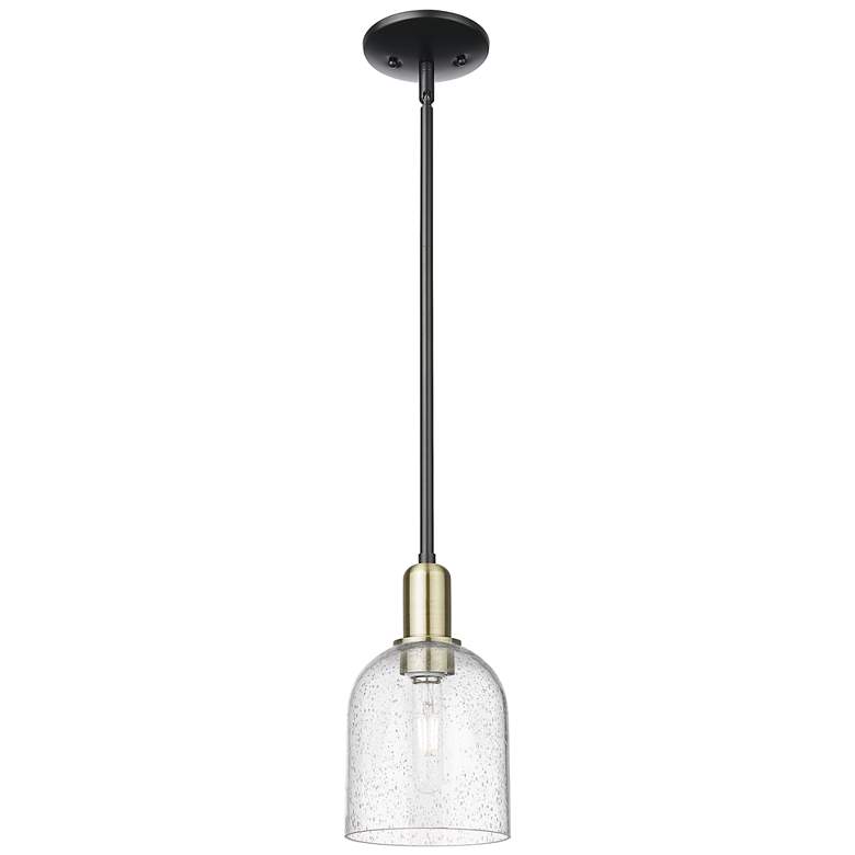 Image 1 Arcadia Bella 6"W Black Brass Stem Hung Mini Pendant w/ Seedy Shade