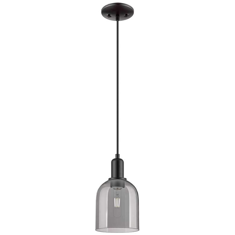 Image 1 Arcadia Bella 6"W Black Cord Hung Mini Pendant w/ Light Smoke Shade