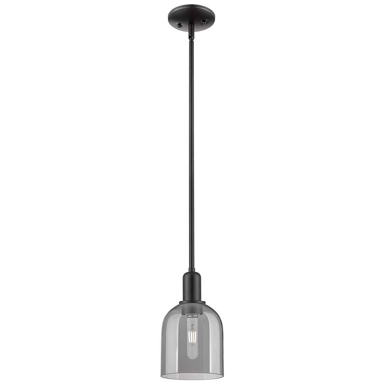 Image 1 Arcadia Bella 6"W Black Stem Hung Mini Pendant w/ Light Smoke Shade