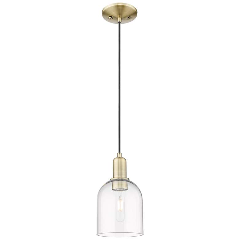 Image 1 Arcadia Bella 6"W Brass Cord Hung Mini Pendant With Clear Shade