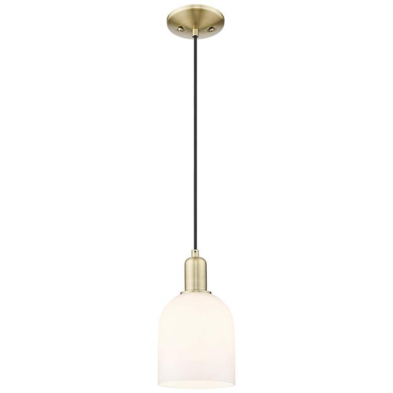 Image 1 Arcadia Bella 6"W Brass Cord Hung Mini Pendant With White Shade