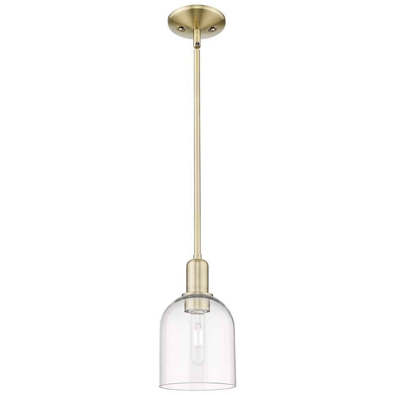 Image 1 Arcadia Bella 6"W Brass Stem Hung Mini Pendant With Clear Shade