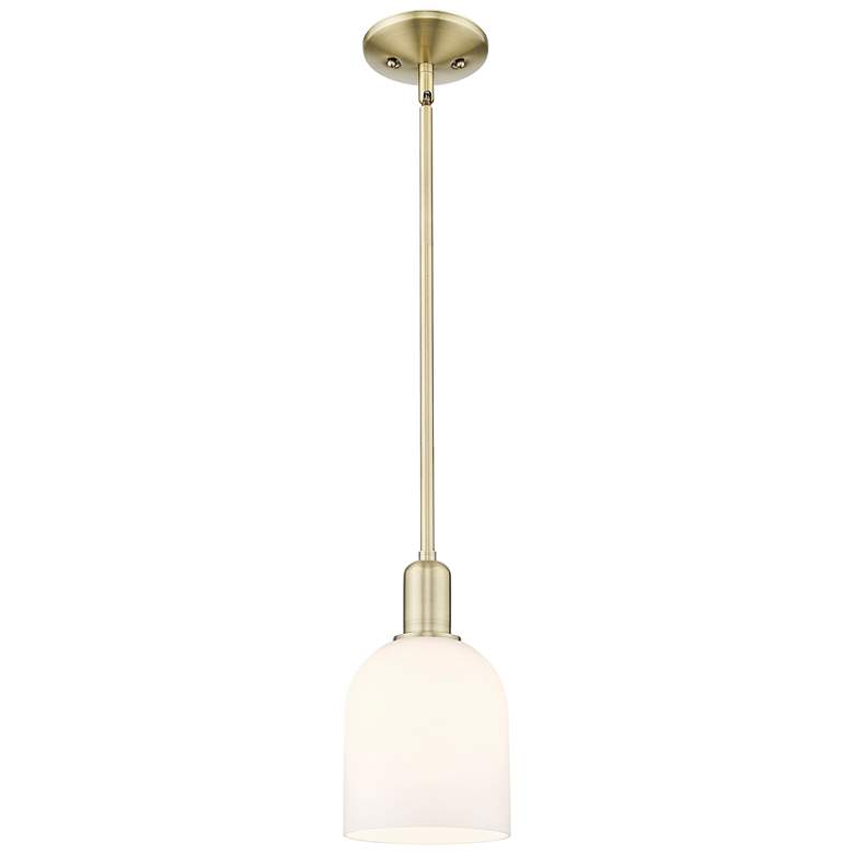Image 1 Arcadia Bella 6"W Brass Stem Hung Mini Pendant With White Shade