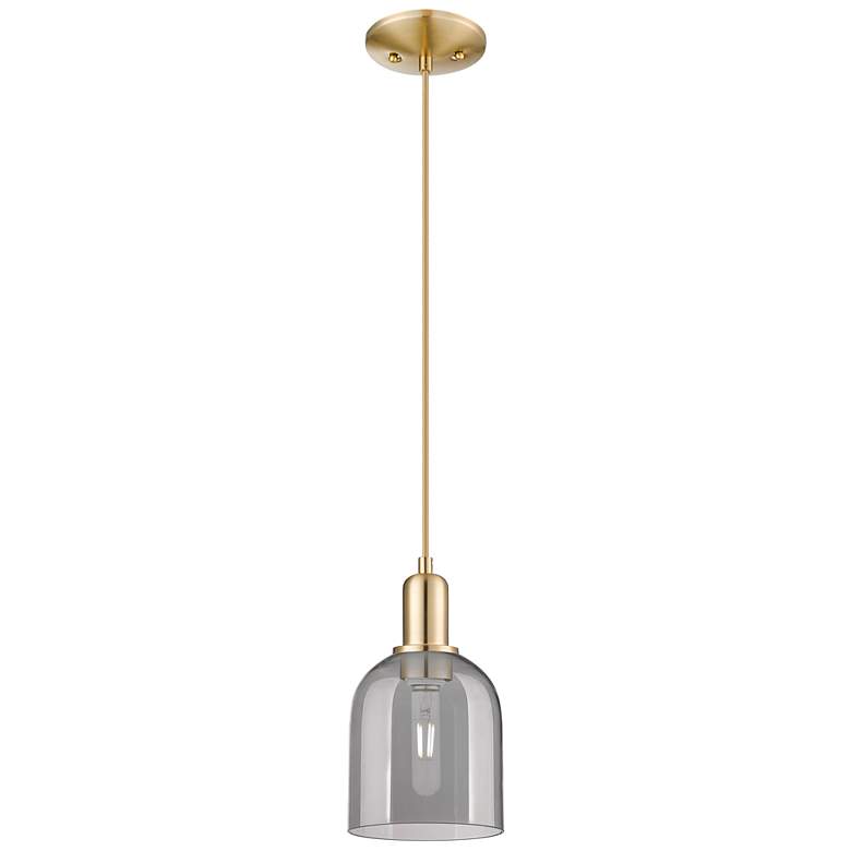 Image 1 Arcadia Bella 6"W Bronze Cord Mini Pendant w/ Light Smoke Shade