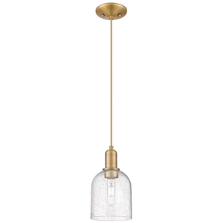 Image 1 Arcadia Bella 6"W Brushed Brass Cord Hung Mini Pendant w/ Seedy Shade