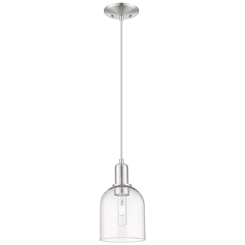 Image 1 Arcadia Bella 6"W Brushed Nickel Cord Hung Mini Pendant w/ Clear Shade