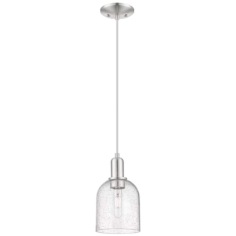 Image 1 Arcadia Bella 6"W Brushed Nickel Cord Hung Mini Pendant w/ Seedy Shade
