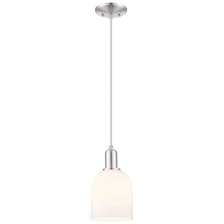 Image 1 Arcadia Bella 6"W Brushed Nickel Cord Hung Mini Pendant w/ White Shade