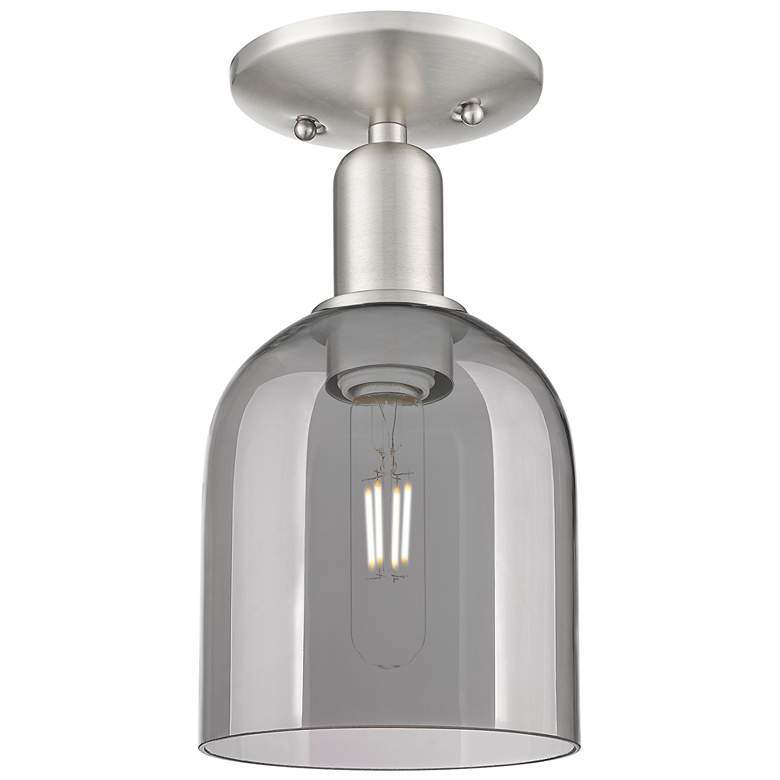 Image 1 Arcadia Bella 6"W Brushed Nickel Semi.Flush Mount w/ Light Smoke Shade