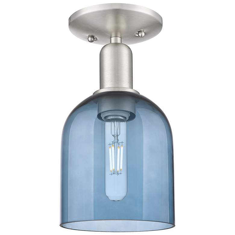 Image 1 Arcadia Bella 6"W Brushed Nickel Semi.Flush Mount With Blue Shade
