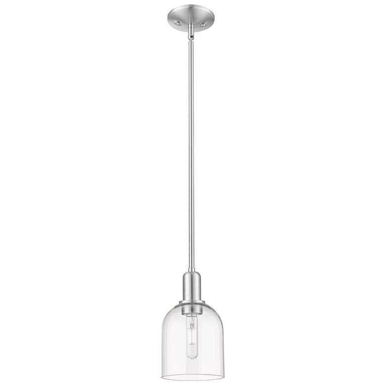 Image 1 Arcadia Bella 6"W Brushed Nickel Stem Hung Mini Pendant w/ Clear Shade