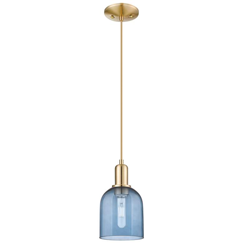 Image 1 Arcadia Bella 6"W Champagne Bronze Cord Mini Pendant w/ Blue Shade