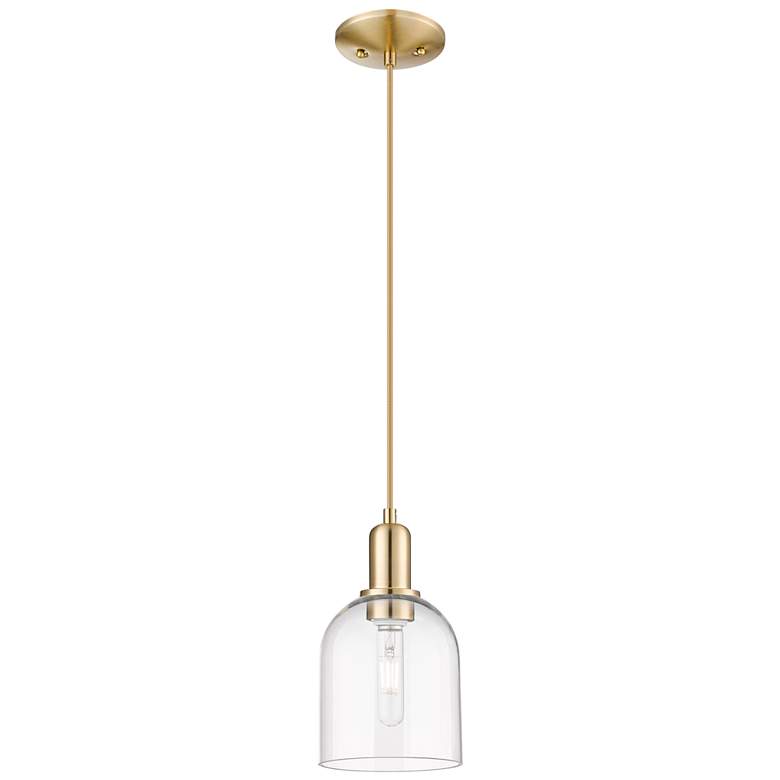 Image 1 Arcadia Bella 6"W Champagne Bronze Cord Mini Pendant w/ Clear Shade