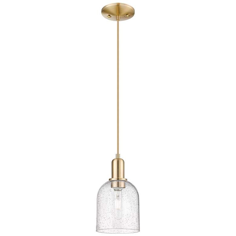 Image 1 Arcadia Bella 6"W Champagne Bronze Cord Mini Pendant w/ Seedy Shade