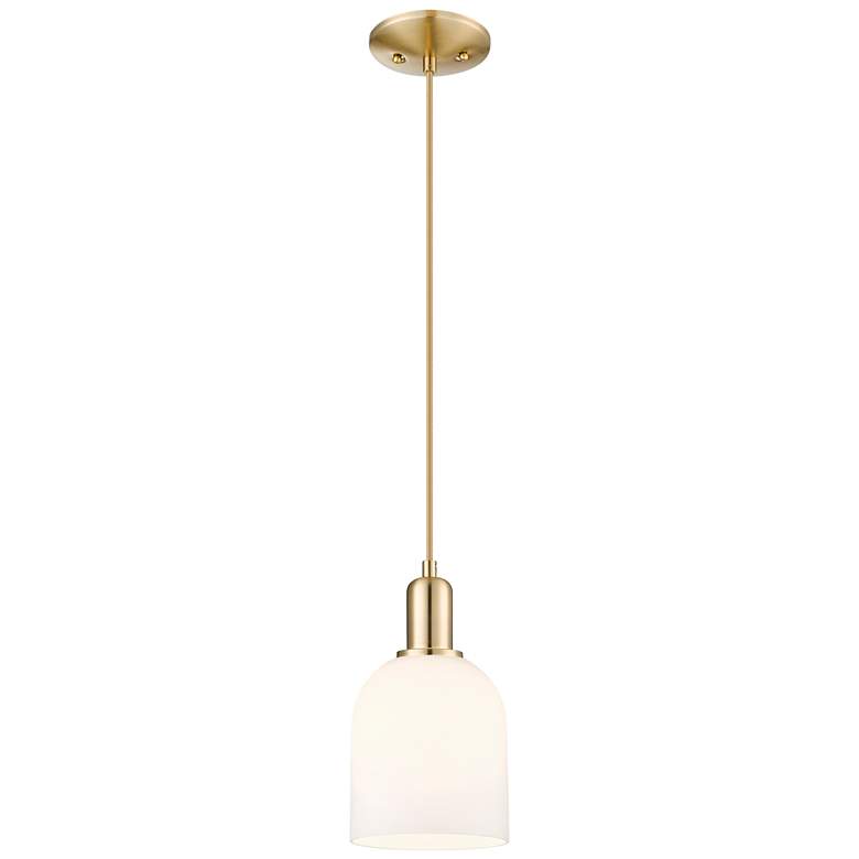 Image 1 Arcadia Bella 6"W Champagne Bronze Cord Mini Pendant w/ White Shade
