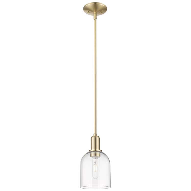 Image 1 Arcadia Bella 6"W Champagne Bronze Stem Mini Pendant w/ Clear Shade