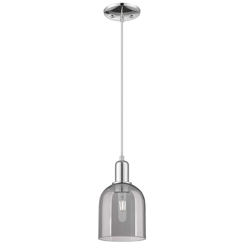 Image 1 Arcadia Bella 6"W Chrome Cord Hung Mini Pendant w/ Light Smoke Shade