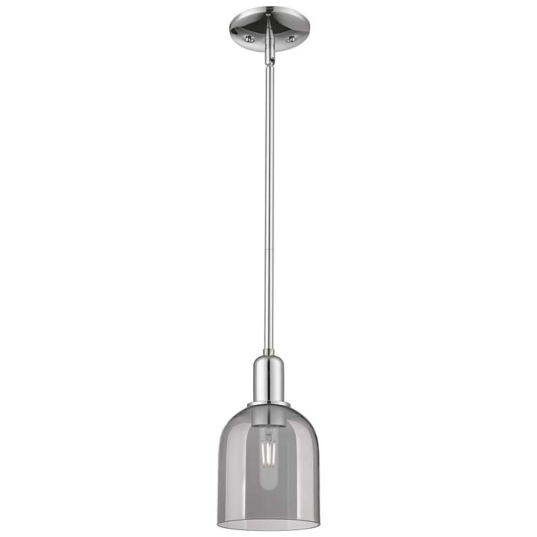 Image 1 Arcadia Bella 6"W Chrome Stem Hung Mini Pendant w/ Light Smoke Shade