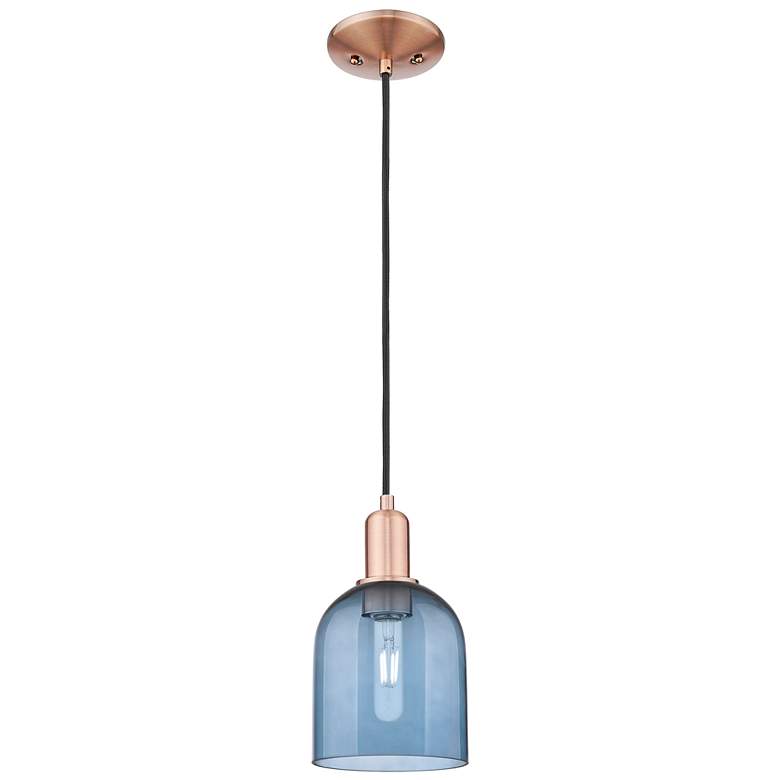 Image 1 Arcadia Bella 6"W Copper Cord Hung Mini Pendant With Blue Shade