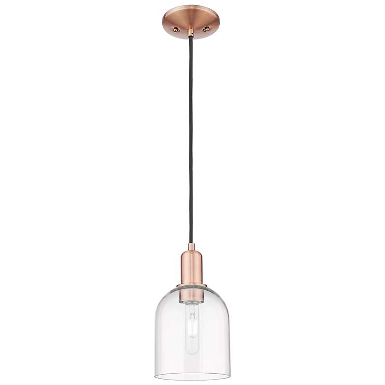 Image 1 Arcadia Bella 6"W Copper Cord Hung Mini Pendant With Clear Shade