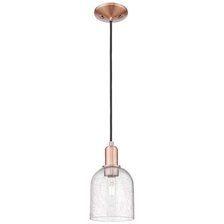 Image 1 Arcadia Bella 6"W Copper Cord Hung Mini Pendant With Seedy Shade