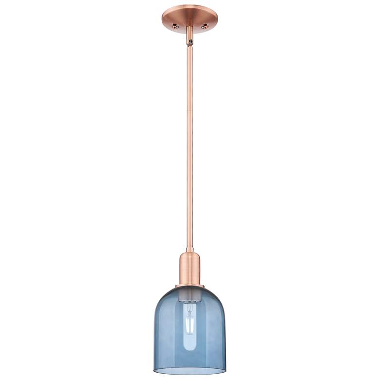 Image 1 Arcadia Bella 6"W Copper Stem Hung Mini Pendant With Blue Shade