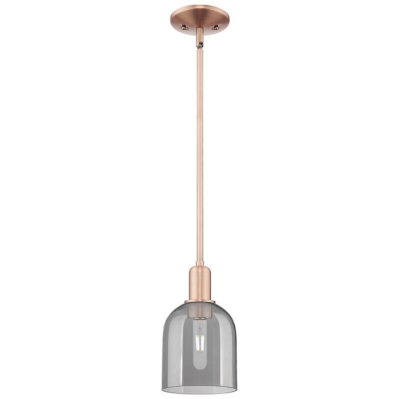 Image 1 Arcadia Bella 6"W Copper Stem Hung Mini Pendant With Light Smoke Shade