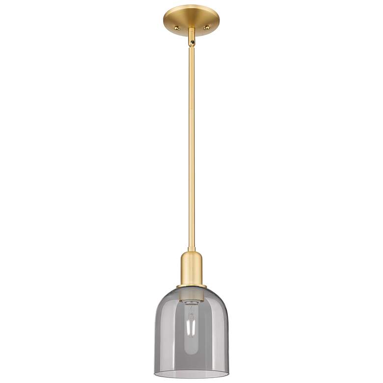 Image 1 Arcadia Bella 6"W Gold Stem Hung Mini Pendant w/ Light Smoke Shade