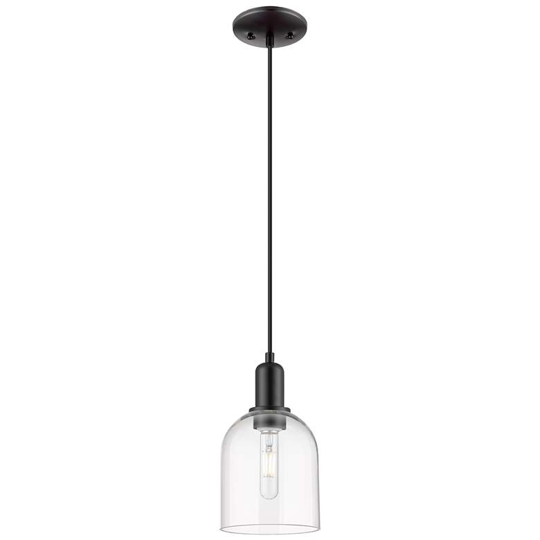 Image 1 Arcadia Bella 6"W Matte Black Cord Hung Mini Pendant With Clear Shade