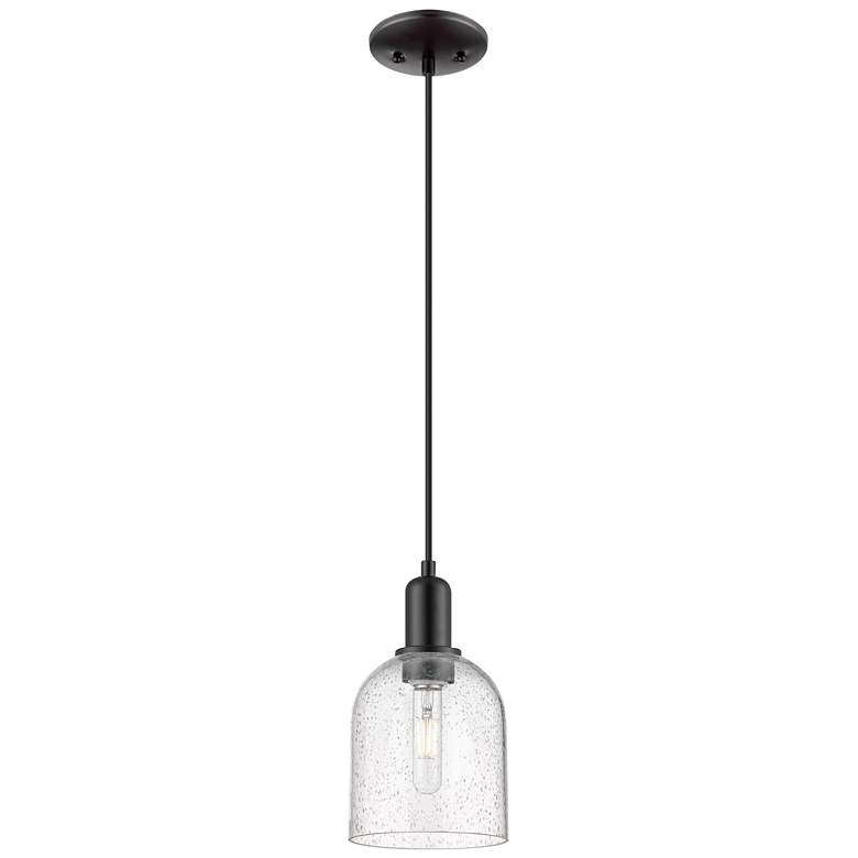 Image 1 Arcadia Bella 6"W Matte Black Cord Hung Mini Pendant With Seedy Shade